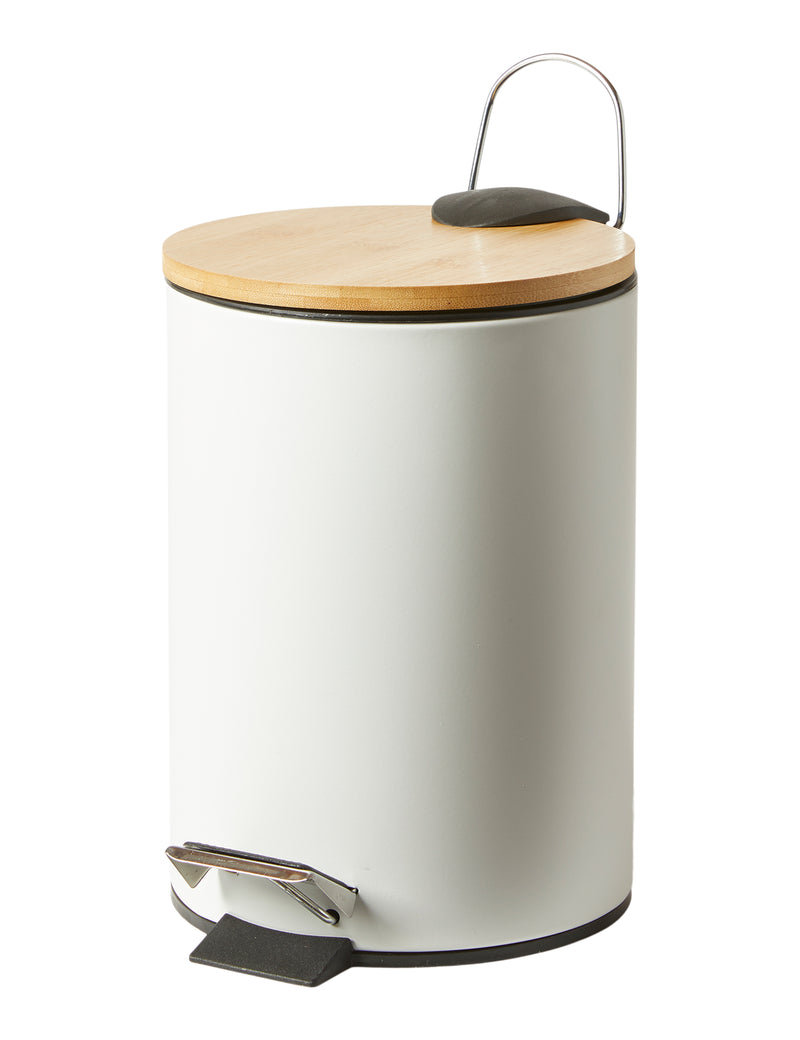 Treteimer mit Bambusdeckel, D17x26,5 cm, Stahl, weiß