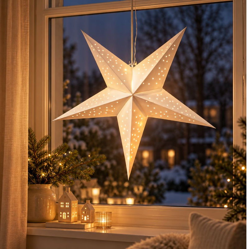 Pappersstjärna 60 cm med 10 LED-batterilåda vit