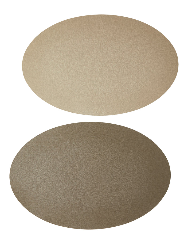 Dækkeserviet - Curve PU soft 41x33 cm - Beige/taupe vendbar
