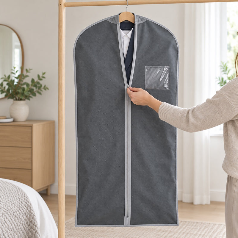 Tøjpose 58x130 cm mørkegrå i brug