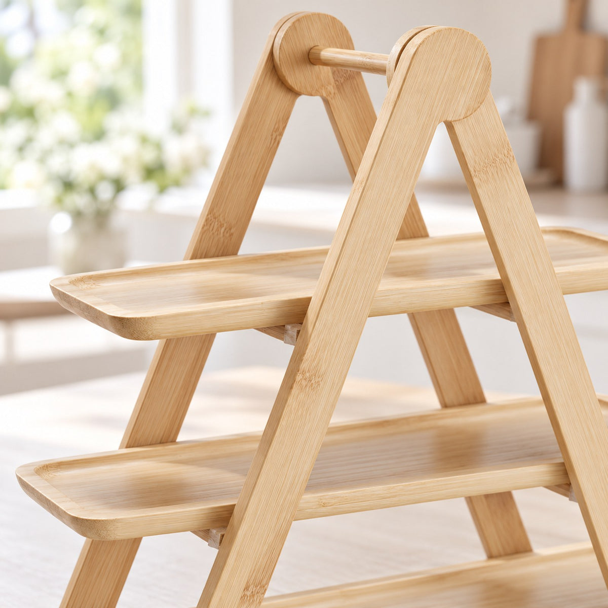 Etagere bambus 3 etager tæt på, detaljer og materiale