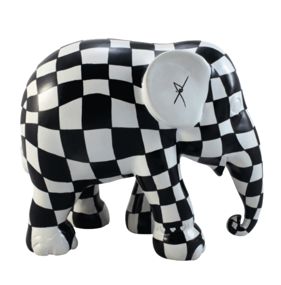 Elephant parade - Sort og hvid ternet – 15 cm.
