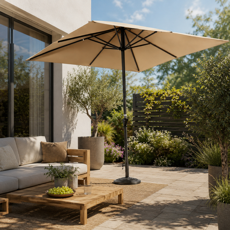 Girona parasol alu 3x3 m med hejs Cappuccino