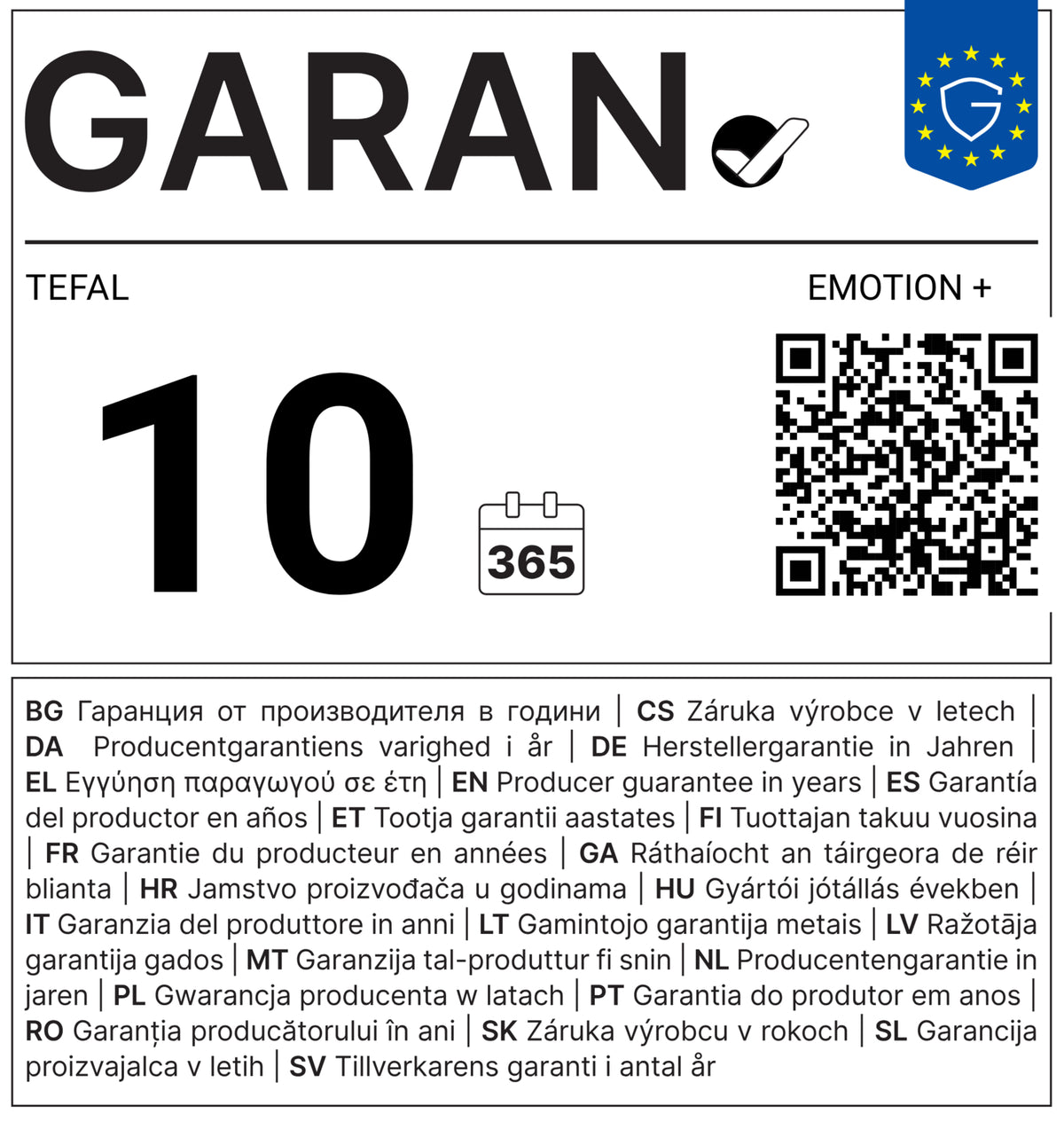 GARAN – Tefal Emotion+: 10 års producentgaranti