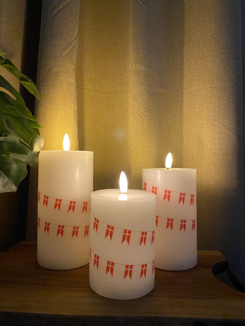 LED bloklys sæt 3 stk. med flag motiv - med fjernbetjening og timerfunktion